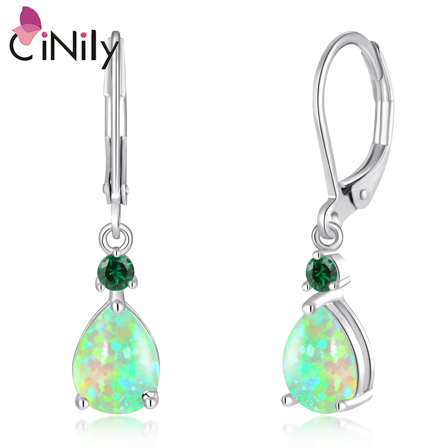 

CiNily Pink/Green Opal Dangle Earrings with stone Silver Plated Rose Gold Color Tear Drop Earring for Women Bohemia Boho Jewelry