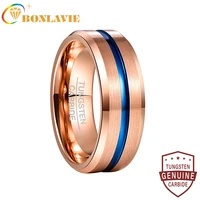 bonlavie 8mm width tungsten carbide ring full rose gold blue groove angle wedding band tungsten steel ring mens ring