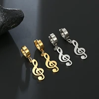 my shape fashion music note pendant earrings for men women stainless steel circle clip earring punk jewelry for party concert