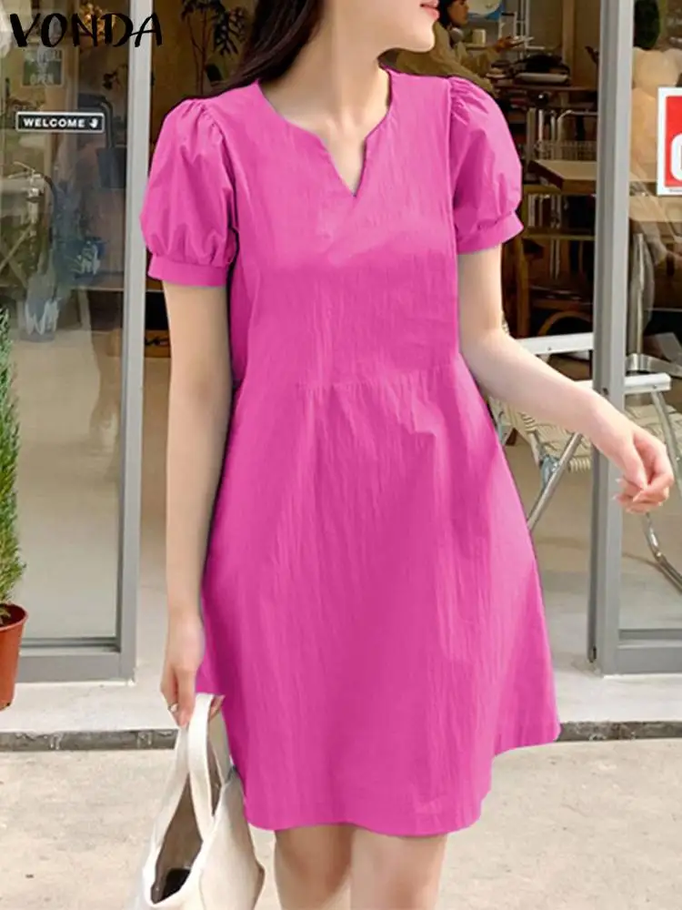 

Элегантное женское вечернее платье VONDA 2022, летнее повседневное короткое платье с пышными рукавами, свободное пикантное мини-платье с V-образ...
