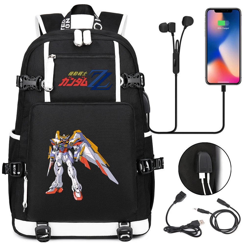 

Anime Gundam Printing Backpack USB Charging Knapsack High Capacity Student Cartoon Rucksack Teenager Schoolbag Travel Laptop Bag