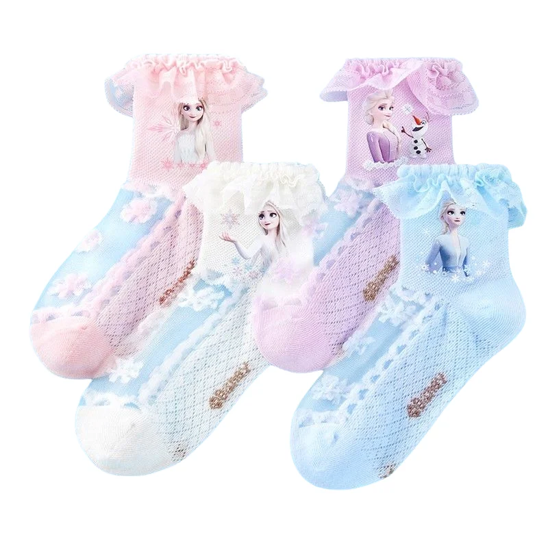 

Модные детские хлопковые сетчатые носки принцессы Эльзы из мультфильма «Холодное сердце» тонкие дышащие чулки с кристаллами Творческие носки для девочек
