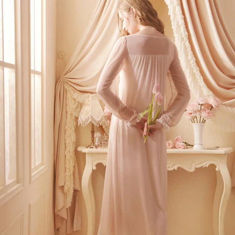 Lace Womens Nightgowns Mesh Sleepdress Nightdress French Style Princess Palace Sexy Home Dress Sleepwear Retro Pajamas Homewear
