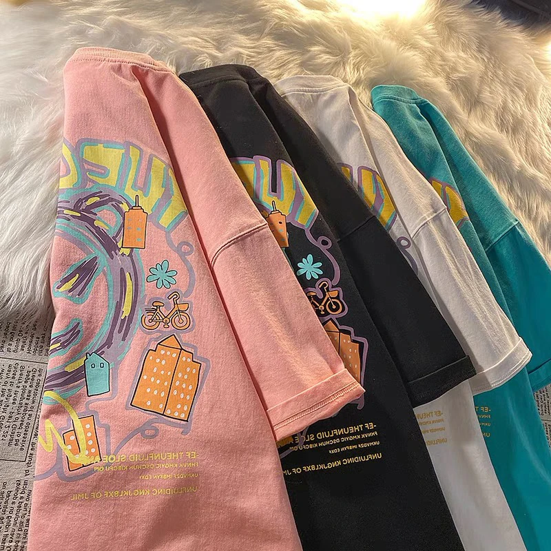 Chubby Girl plus Size Shoulder Pink Short-Sleeved T-shirt Women Ins Trendy Summer Loose Korean Style Oversize BF National Fashio