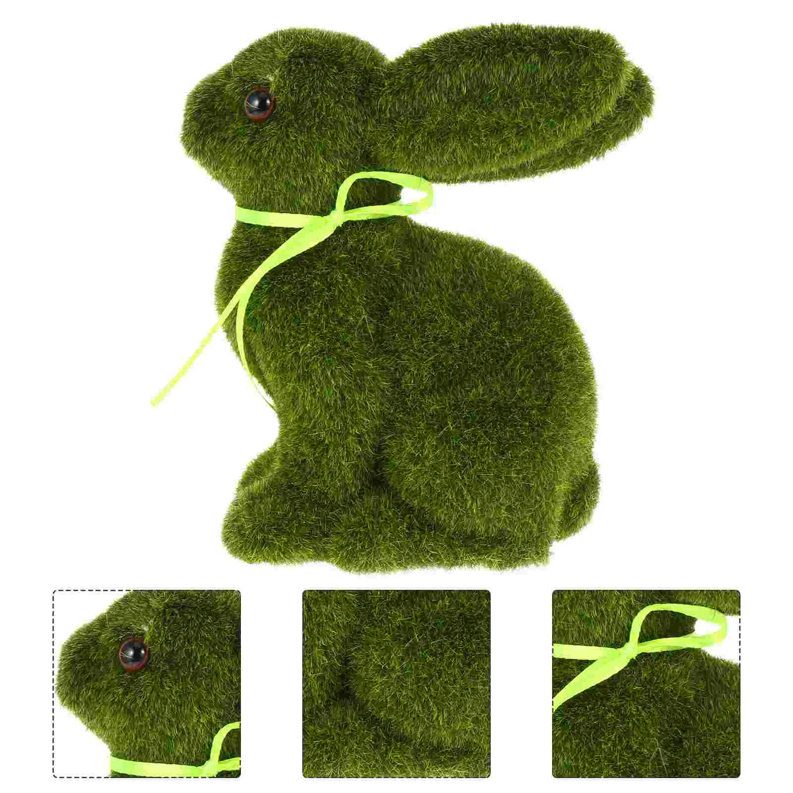 

Bunny Easter Rabbit Decor Flocked Figurine Artificial Statue Green Figurines Turf Decorations Animal Rabbits Ornament Party