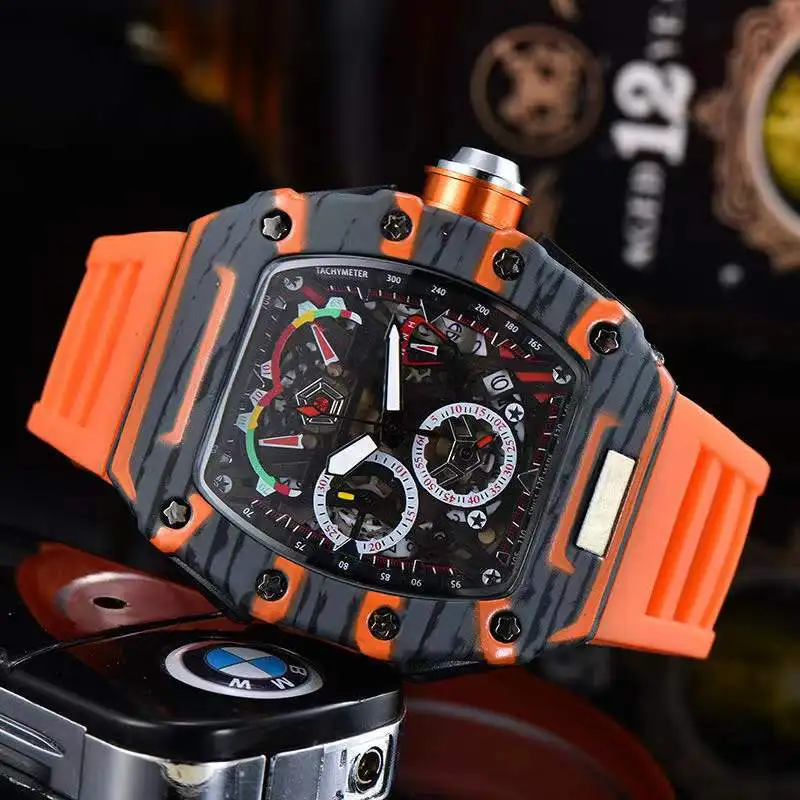 

New Silicone Sport Watch Men Unique Chronograph Racing F1 Calendar Stitching Design Army Wristwatches AAA Outdoor Clock Male