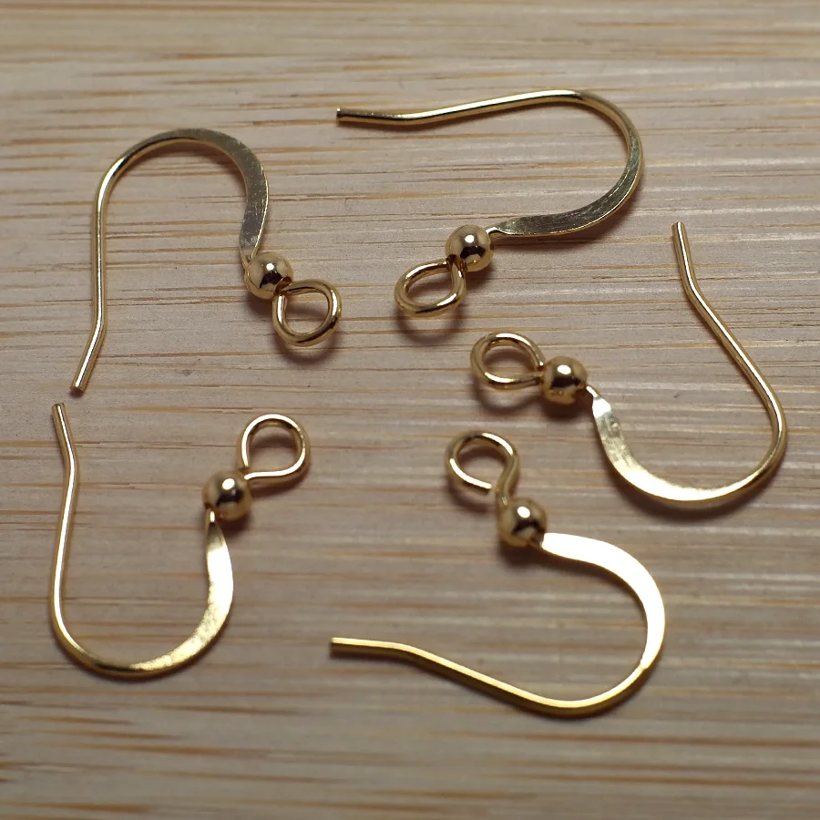 

10pcs 24k Gold Color Plated Brass Ear Wire Ball Hooks Earrings Findings Components 17.7x16mm