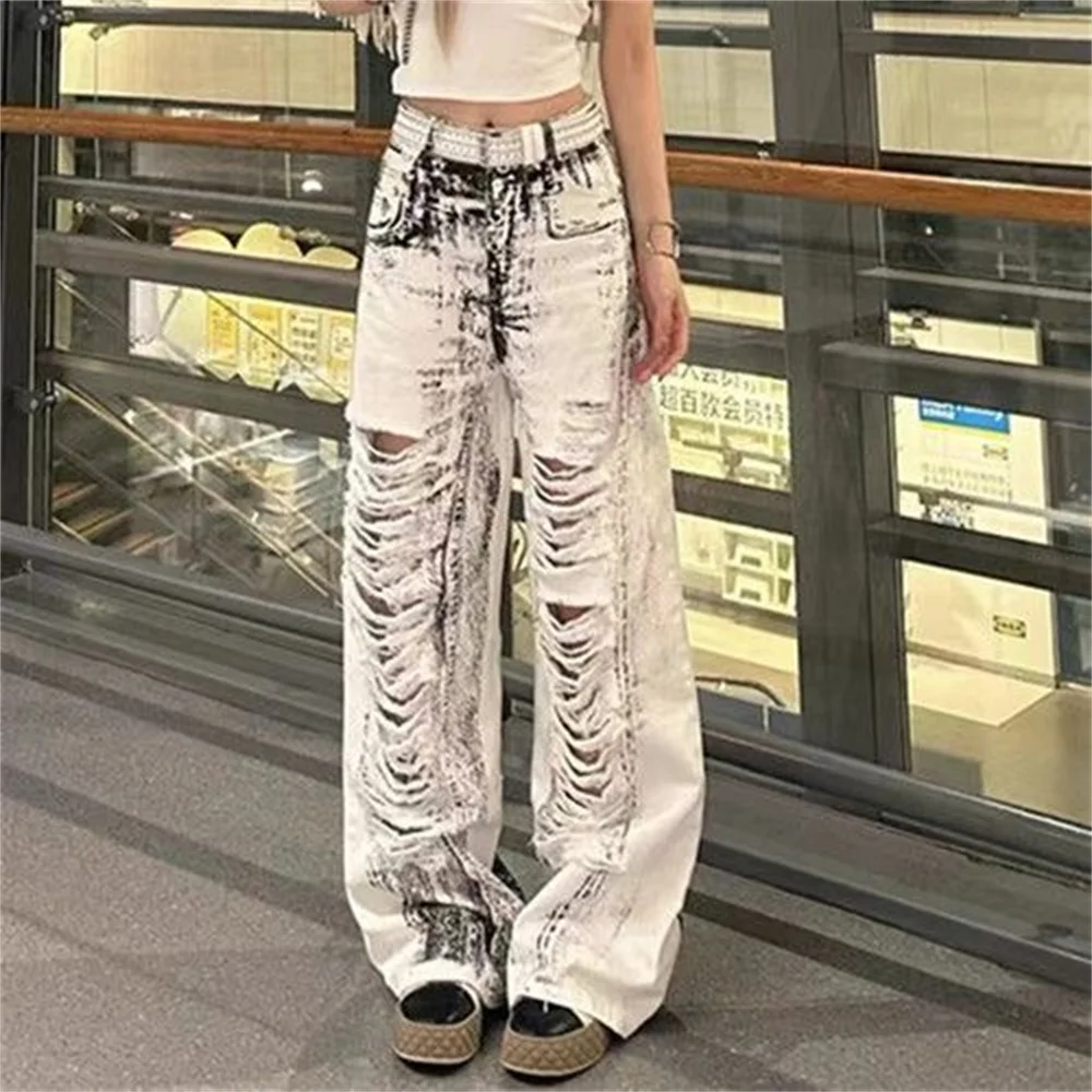 Женские брюки в стиле ретро American street vibe свободные прямые пол