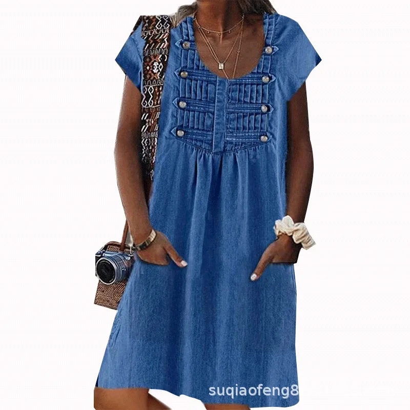 VOLALO Платье из искусственного денима 2024 летние ковбойские мини-платья с двойными