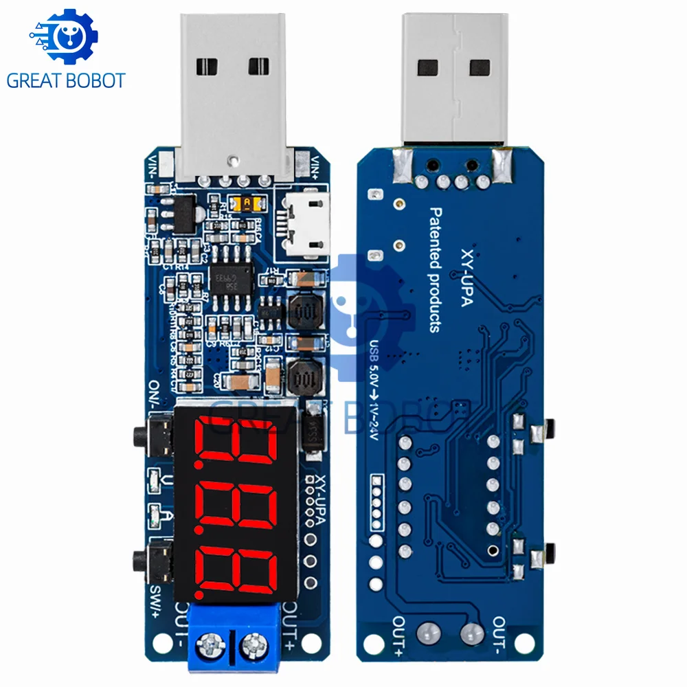 Фото Цифровой USB-модуль повышения напряжения XY‑UPA с регулировкой, вход 5В, выход 3.3В‑24В, настольный регулируемый источник питания №2