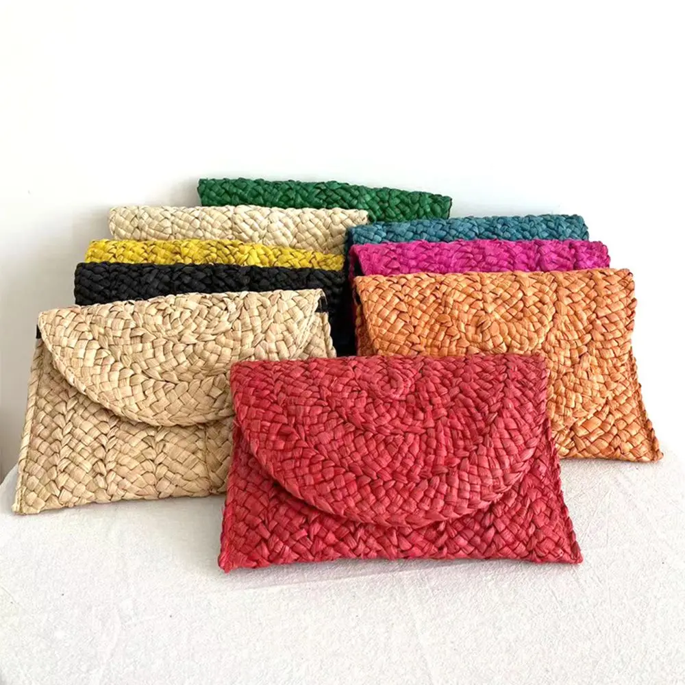 

Convenient Simple Beach Coin Purse Solid Color Summer Storage Bag Straw Woven Bag Envelope Bag Wallet