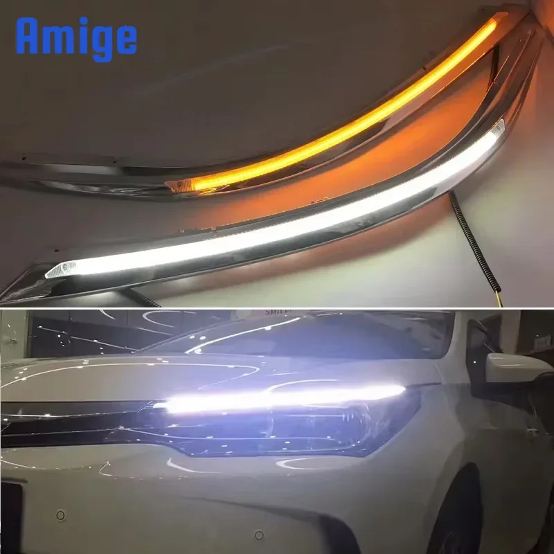 

Автомобильные светодиодные DRL 12 В дневные фонари для Toyota Corolla 2015 2016 2017 2018 динамический желтый указатель поворота дневные фары автомобильные ходовые огни