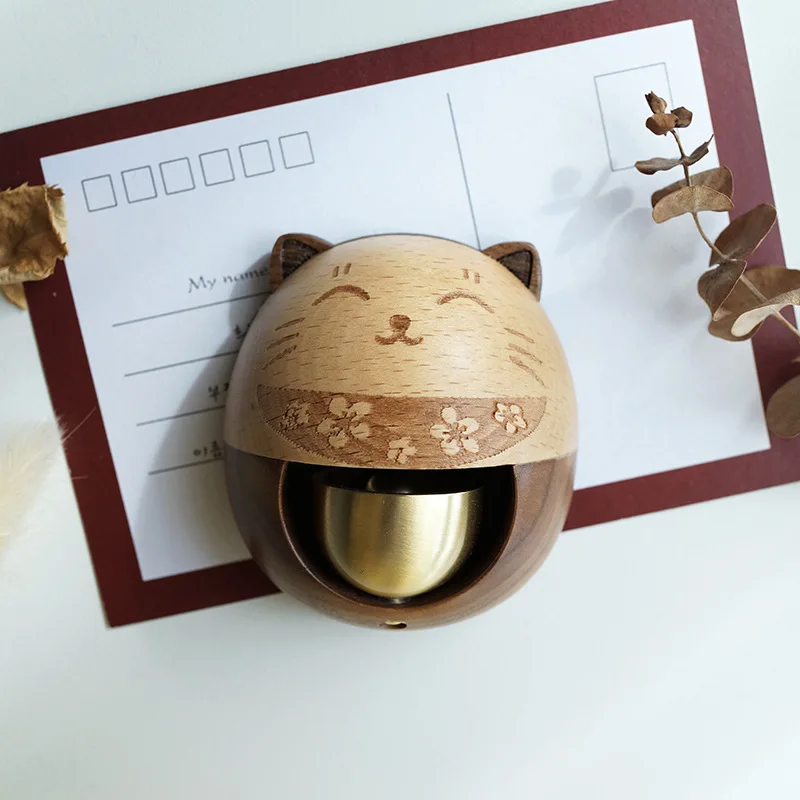Деревянные колокольчики с милым котом медные напоминание о входе на дверь