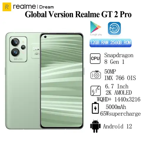 Глобальная версия Realme GT 2 Pro,  Snapdragon 8 Gen1, 50 МП, SONY IMX766, 6,7 дюйма, 2K AMOLED, 120 Гц, 5000 мАч, 65 Вт, NFC, OTA