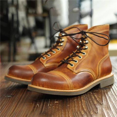 New 8111 Goodyear Men Cow Leather Shoes vintage Tooling Wings Ankle Boots Handmade Round Toe Desert British Motorcycle Boots