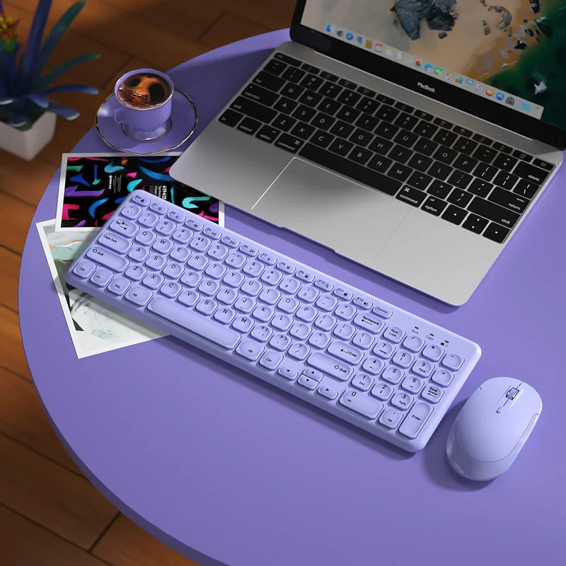 

Fashion Keyboard and Mouse Set Wireless PC Gamer Keyboards and Mouse Kit Ultra Thin Office Ergonomic Gaming Keypad Mice Purple