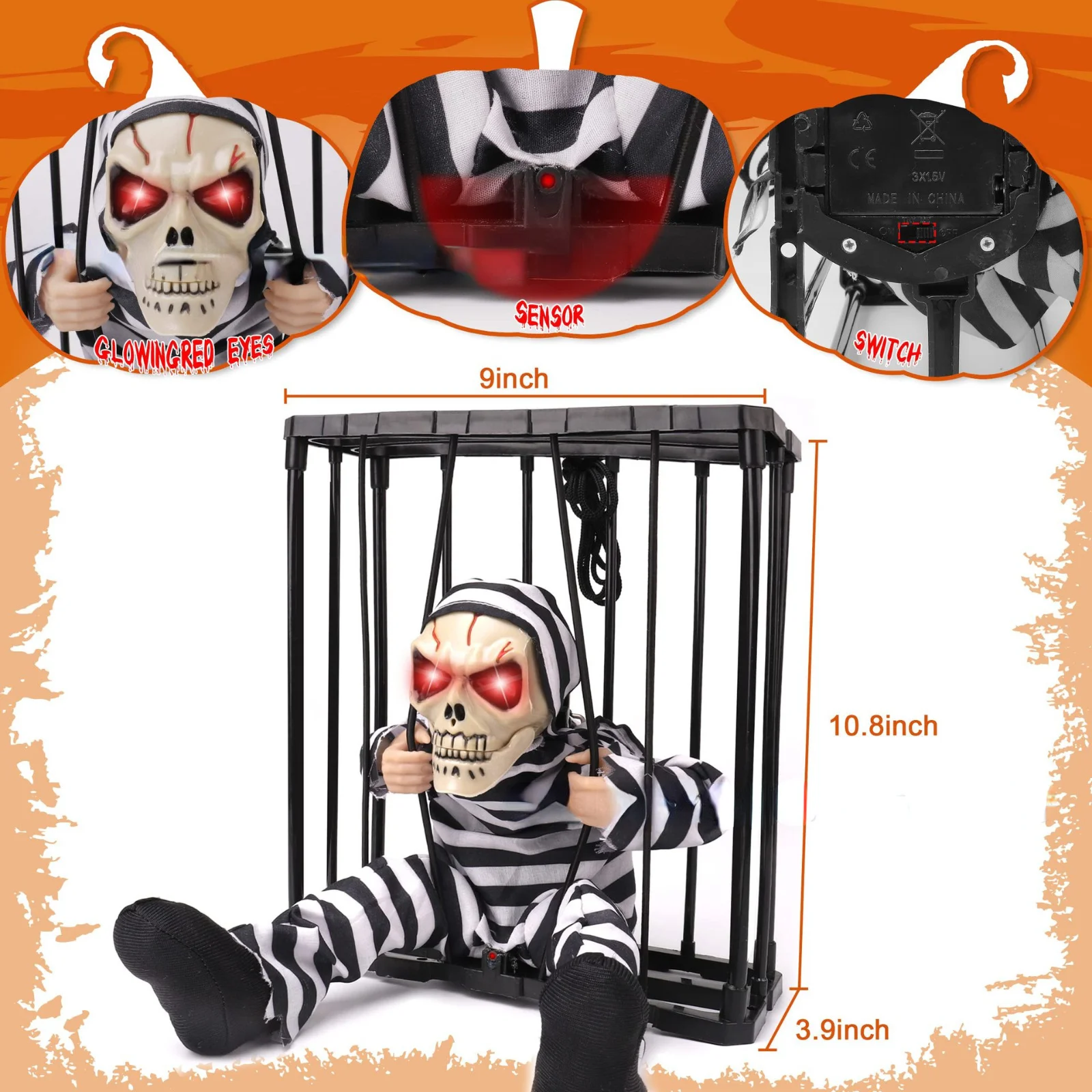 

Halloween Decoration Electric Skeleton Toy Flashing Light Sound Doll Scary Talk Prisoner Ghost Haunted House Horror Party Props