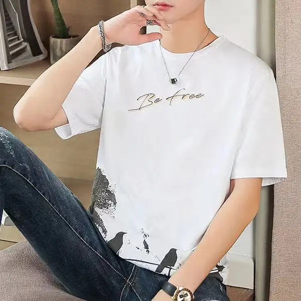 

B8278 Summer new men's short sleeved T-shirt American fashion printed round neck T-shirt.
