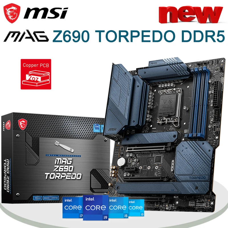 MSI MAG Z690 TORPEDO DDR5 Motherboard DDR5 128GB 6400（OC）MHz Support Intel 12th CPU GAMING Placa-mãe LAN 1700 ATX Z690 Mainboard