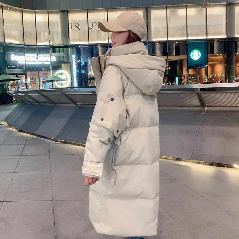 

Утепленное пальто из белого пуха и хлопка, Женская свободная зимняя куртка средней длины в Корейском стиле, Женское пальто, новинка 2022