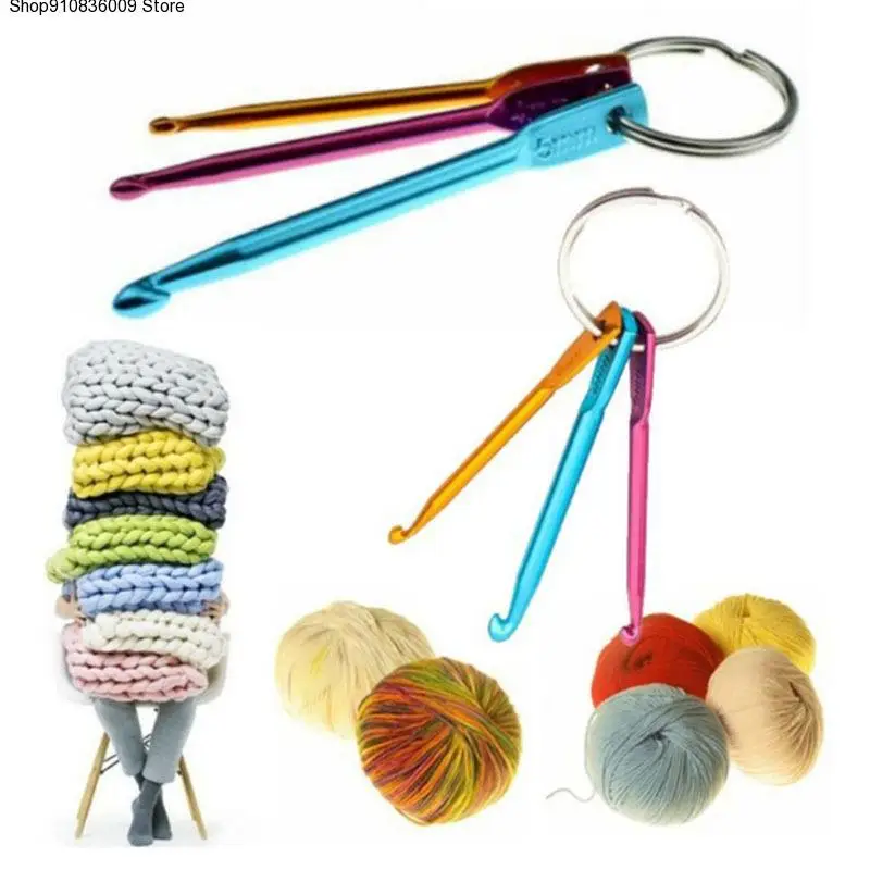 

3pc/set Color alumina crochet single head crochet of portable travel keychain metal crochet sweater needle short crochet tool
