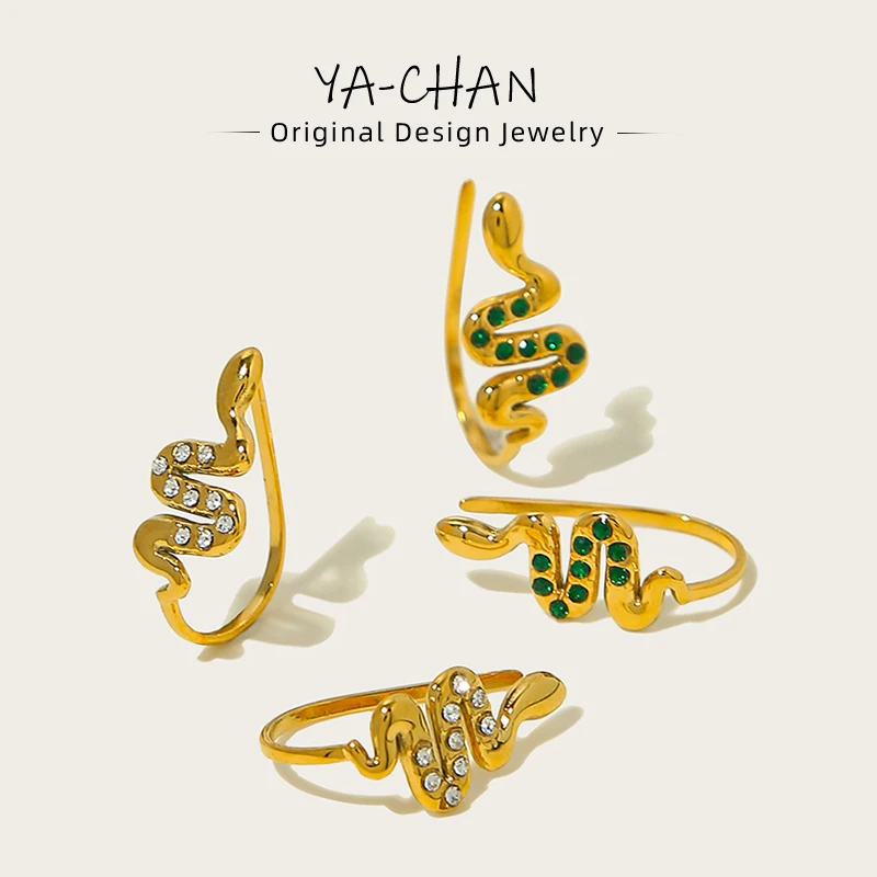 

YACHAN Trendy Stainless Steel Snake Stud Earrings for Women Sparkling Zircon Romantic Cute Statement Jewelry