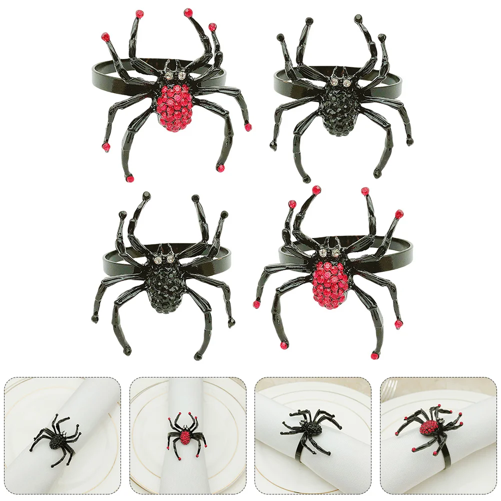 

4pcs Napkin Bands Serviette Buckle Party Supplies Spider Napkin Rings