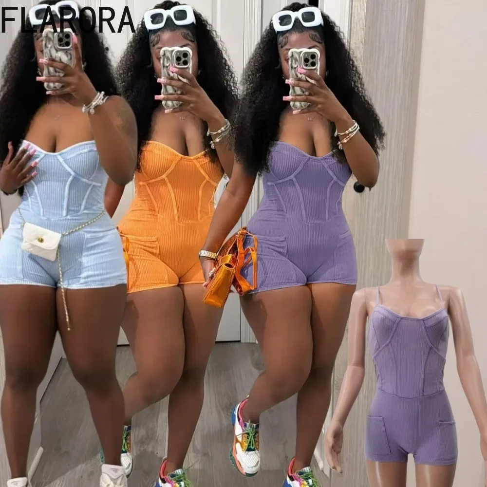 FLARORA модные вязаные комбинезоны без рукавов на бретелях женские однотонные