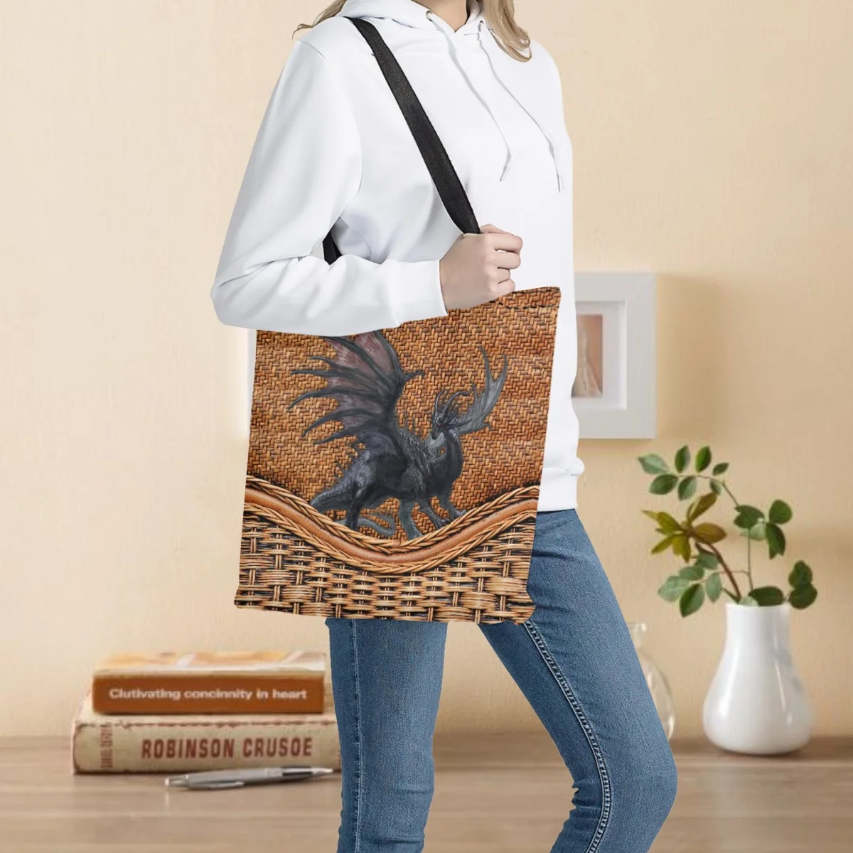 

Прямая поставка, сумка для покупок, многоразовые Экологически чистые женские сумки-тоуты с рисунком животных и дракона, сумки через плечо, Экологичная продуктовая сумка для мам