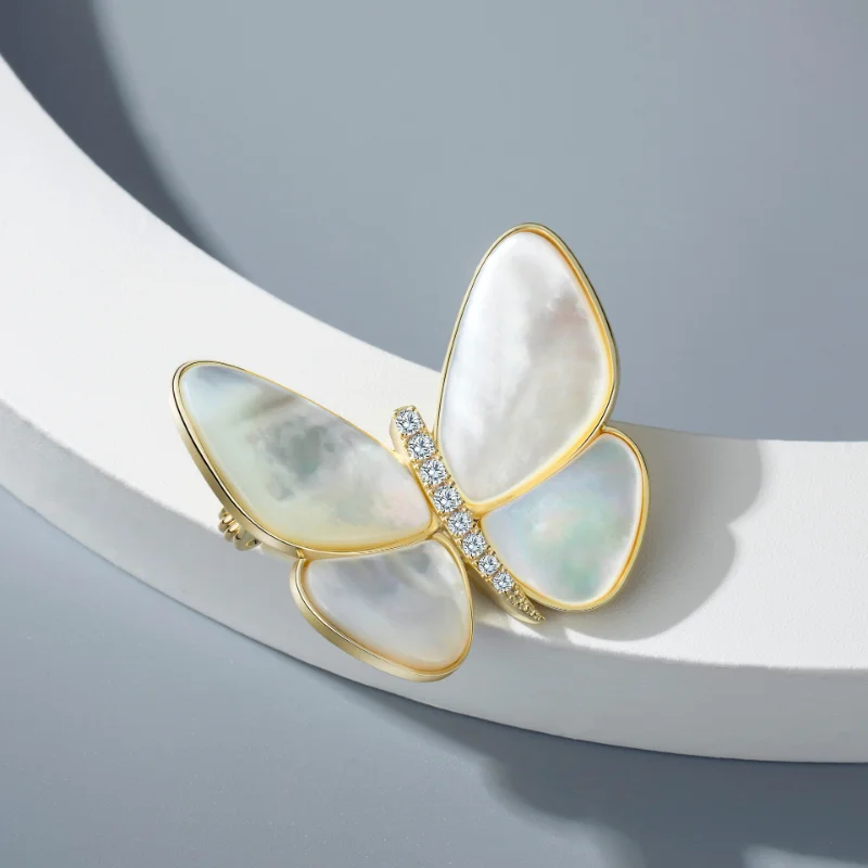 New Copy Shell Crystal Butterfly Brooches for Women Charm Gold Color Brooch Pins Party Wedding Clothing Accessories Jewelry Gift