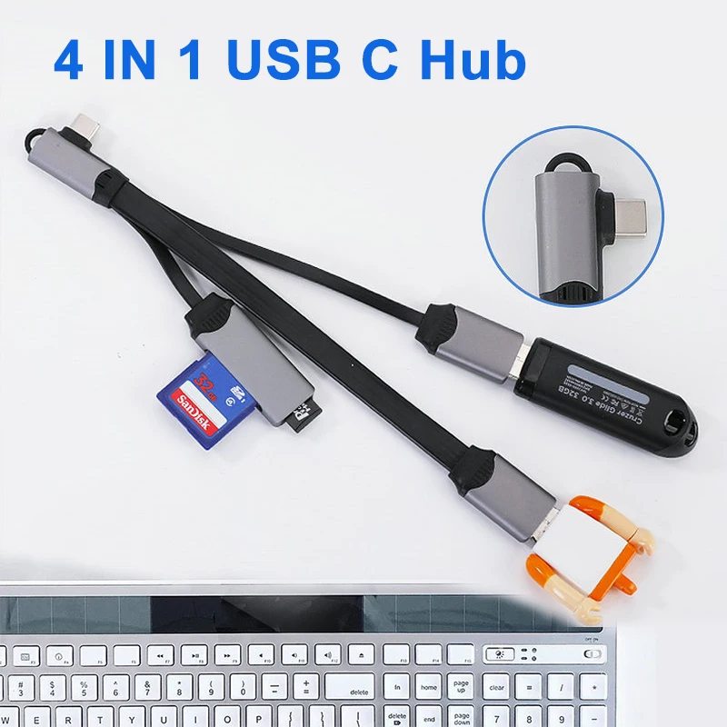 

4 in 1 USB Type C Hub USB C to USB 3.0 SD TF Card Reader OTG Adapter Cable Plug Play for MacBook Pro Docking Station Extended