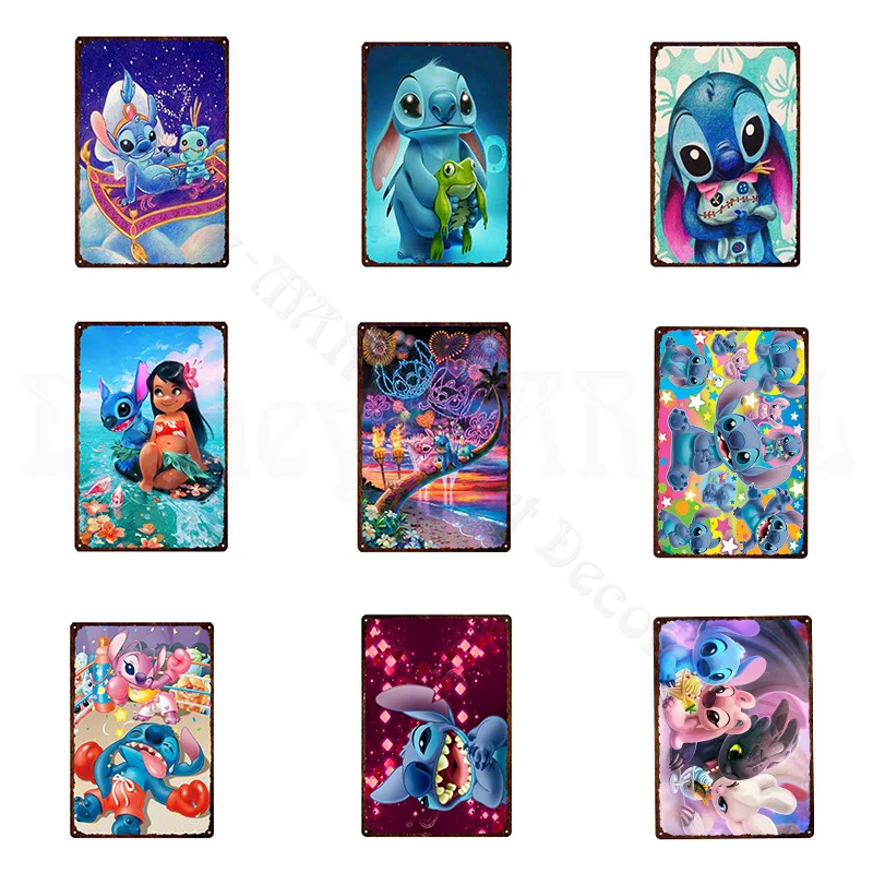 

Disney Metal Sign Lilo & Stitch Metal Poster Vintage Metal Plate Tin Plaque Metal Decor Poster Kids Room Retro Home Deco