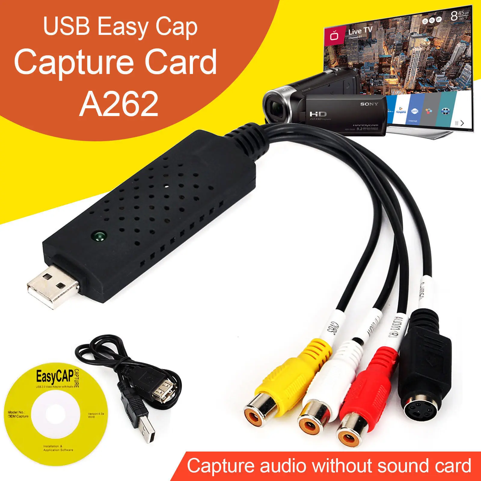 EASYCAP USB 2.0. TV-тюнер items itv302. USB capture Card. Устройство видеозахвата EASYCAP USB 2.0.
