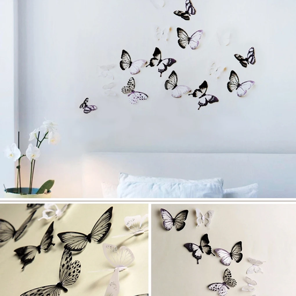 

3D Effect Butterfly Wall Sticker Living Room Bedroom Adhesive PVC Decor Home Wall Paper Waterproof Decal