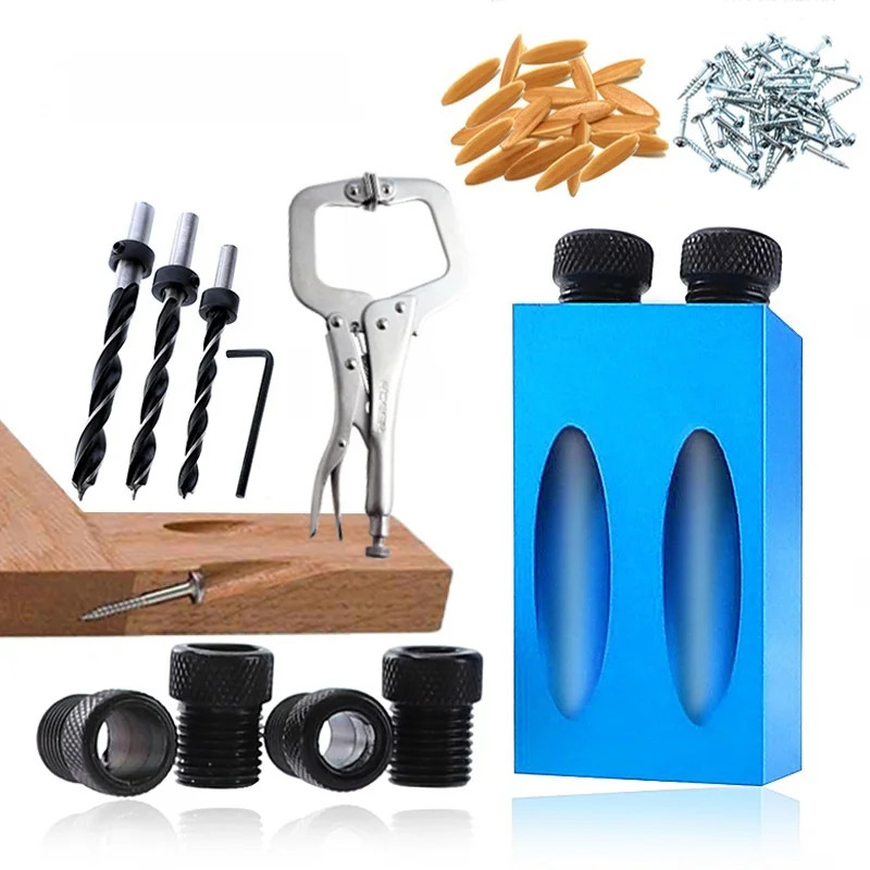 

Woodworking Oblique Hole Locator Drill Bits Pocket Jig Kit 15 Degree Angle Guide Set Puncher DIY Carpentry Tools