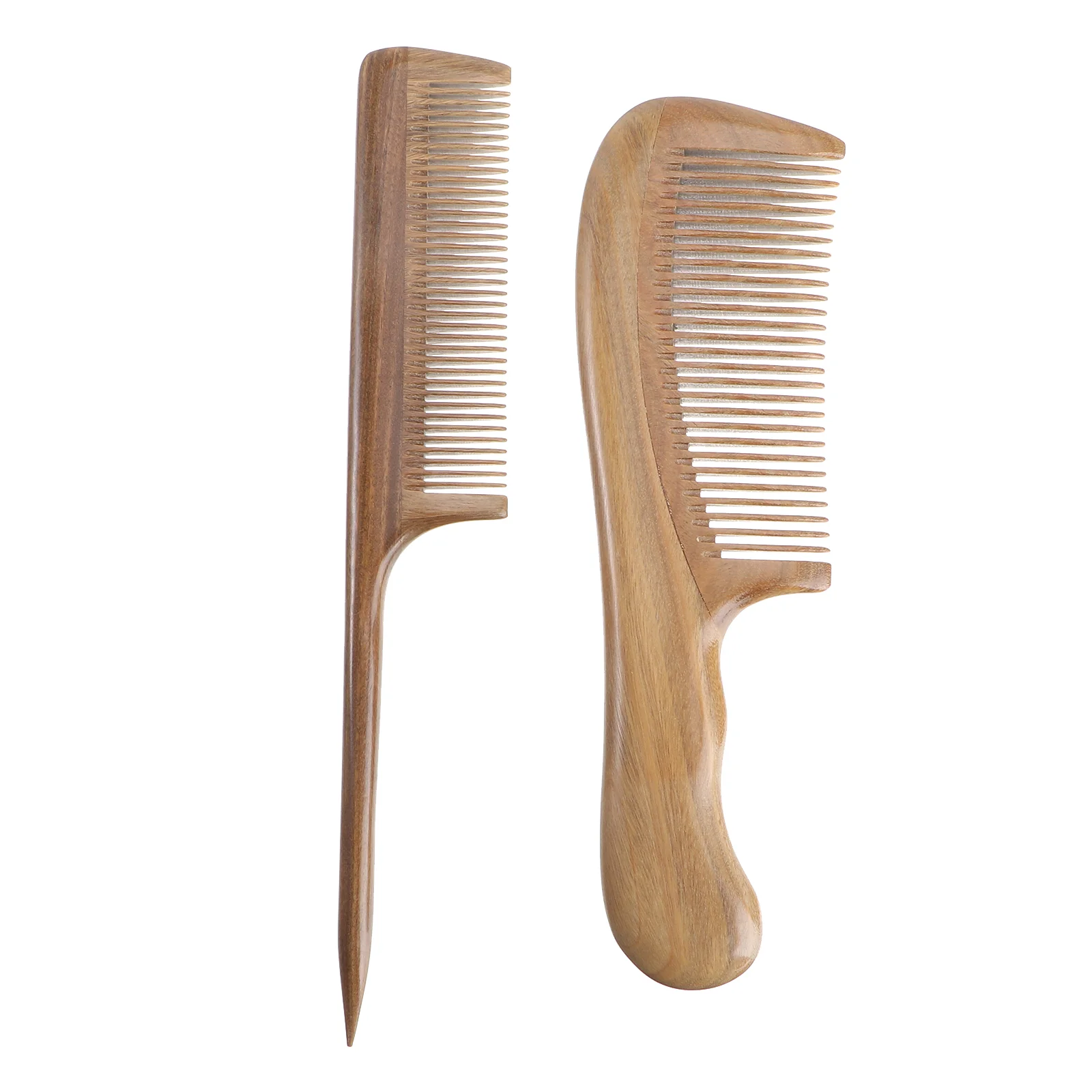 

Green Sandalwood Wood Comb Static Wide Comb and Fine Rat Tail Comb Wooden Comb Set