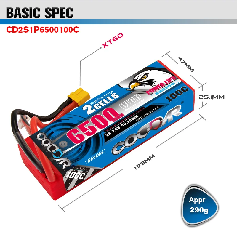 

CODDAR RC Lipo 2S 7.4V Battery 6500mAh 100C HardCase with XT60 T For Racing RC 1/10 Car Vehicle Truck Truggy Buggy toys battery