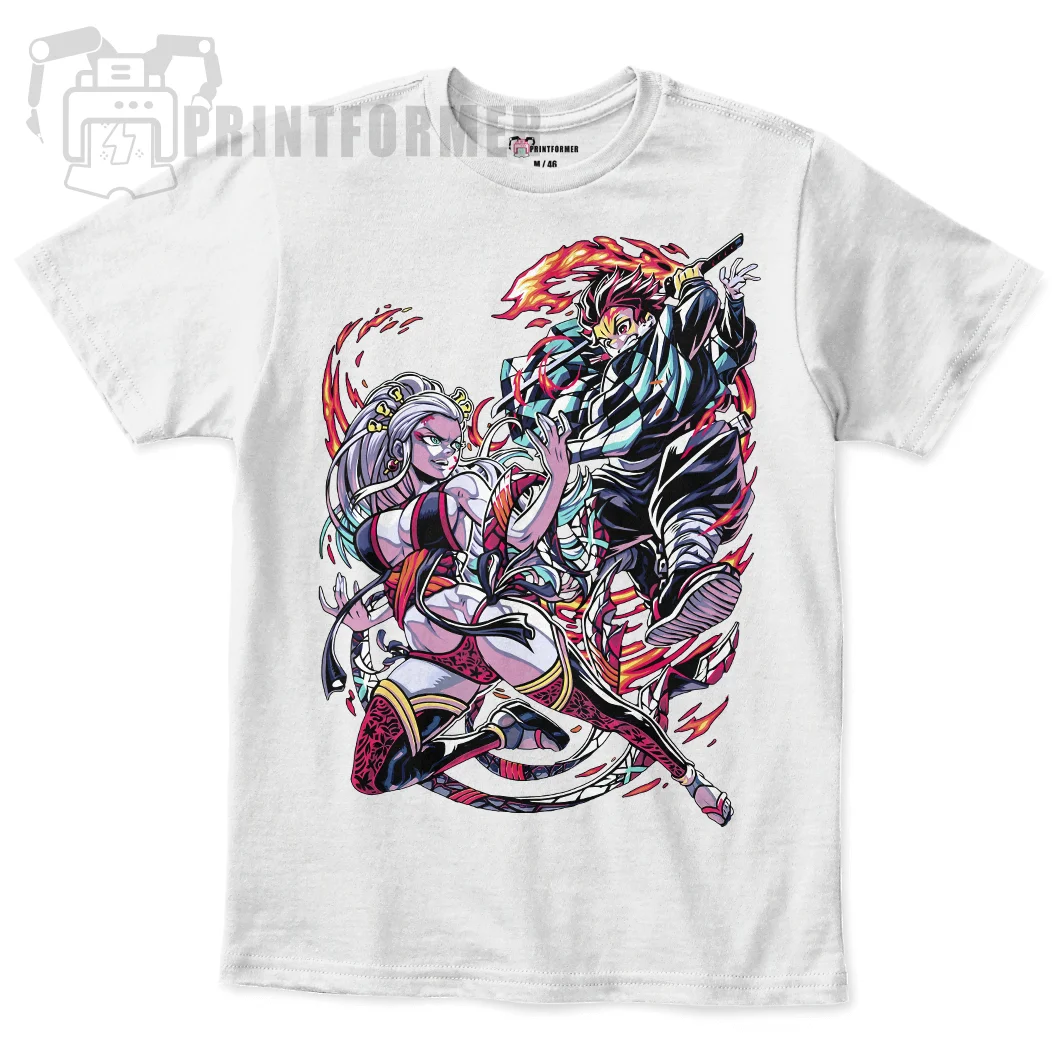 Футболка Tanjiro VS Daki Demon Slayer Kimetsu No Yaiba Anime Manga Черная рубашка