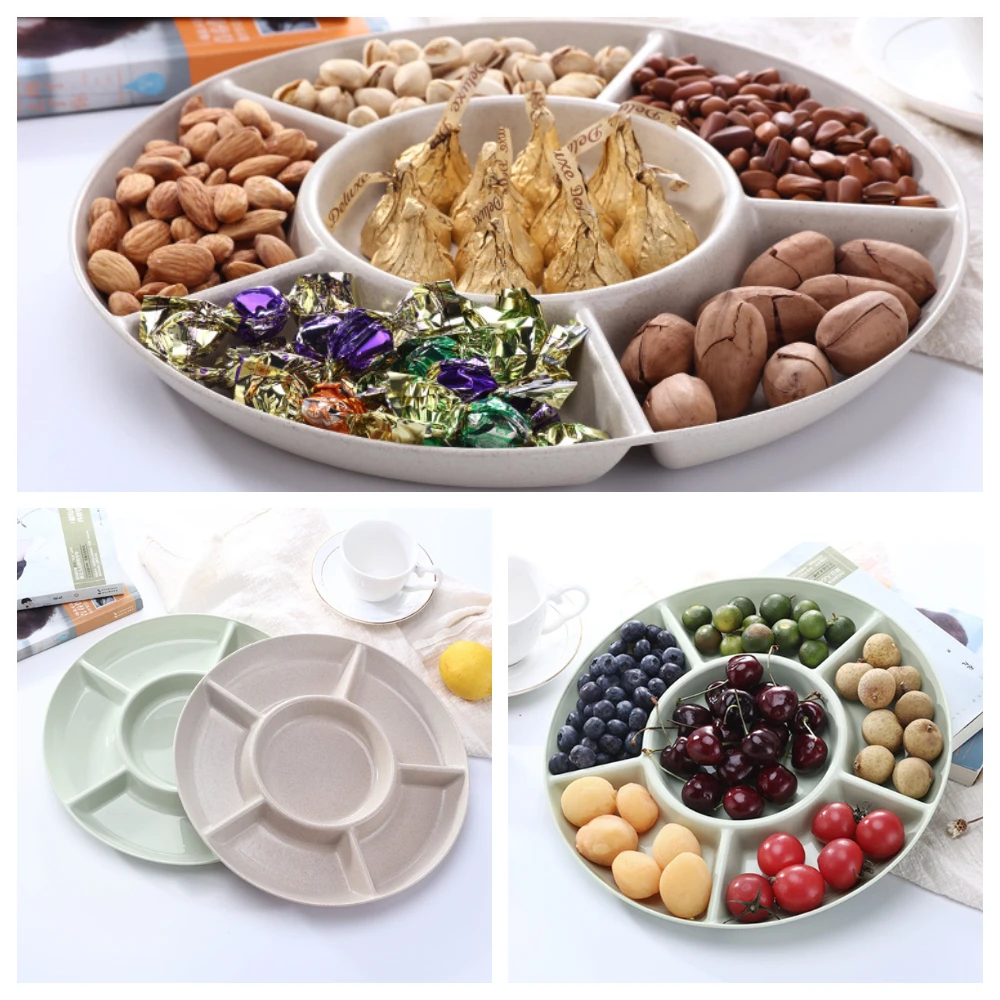 

6-Compartment Food Storage Tray Dried Fruit Snack Plate Appetizer Serving Platter for Party Candy Pastry Nuts Dish Simple