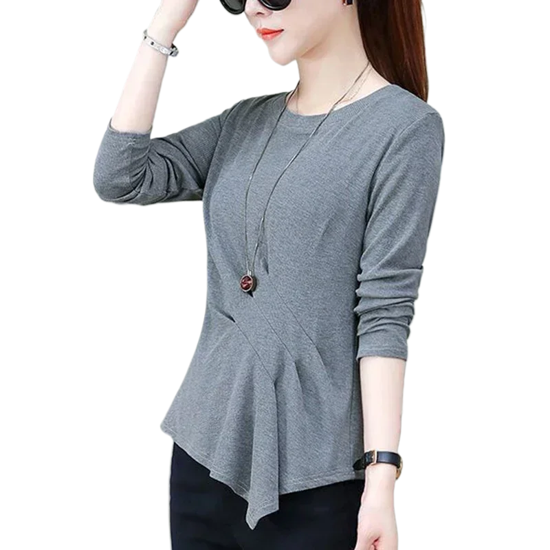 Women's long-sleeved casual slim-fit solid color tops