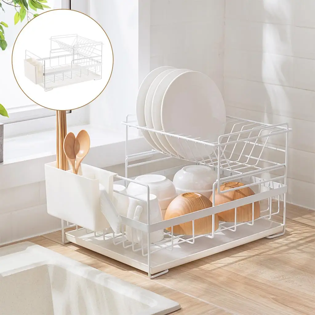 

Dish Drying Rack 2 Tier Organizer Cutlery Holder Countertop Dish Drainer
