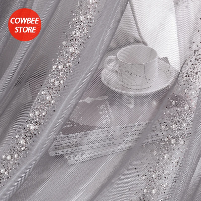 modern european tulle curtains for the living dining room bedroom pearl screens windows backdrop grey curtains luxury decorate free global shipping