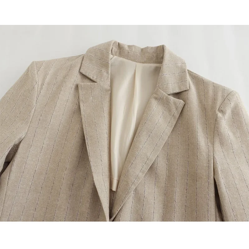 TRAF 2023 Striped Blazer Women Long Sleeve Jacket Women Summer Masculine Long Blazer Woman Padded Shoulder Blazers for Women