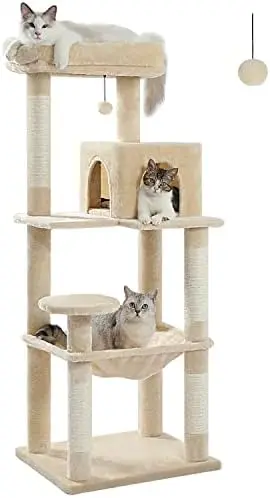 

Tree for Large Cats Adult with Metal Plush Big Hammock, 56.3" Cat Tower for Large Cats with 2 Door Condo House, 6-Tier Cat S