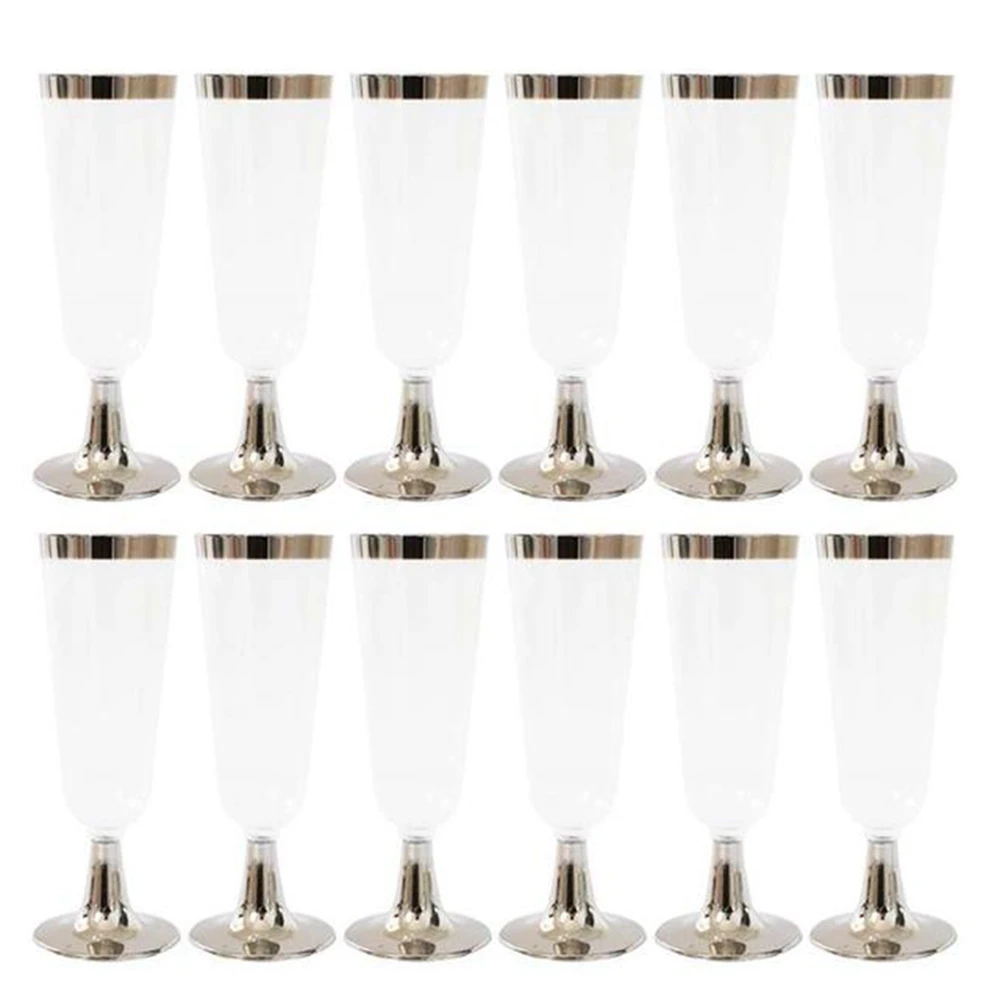 

Wedding Champagne Flute Creative Disposable Plastic Wedding Cup Champagne Glass Drinking Utensils for Party-Silver