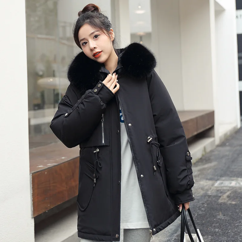 Fur Collar Parka Padded Winter Jacket for Women 2022 Mid-length Warm Long Down Coats Woman Thermal Down Jackets Doudoune Femme