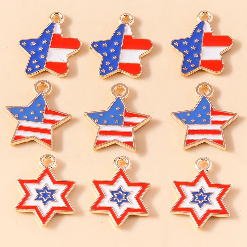 

10pcs Enamel USA Flags Star Charms American Independence Day Pendant For DIY Earrings Braclet Necklace Jewelry Making