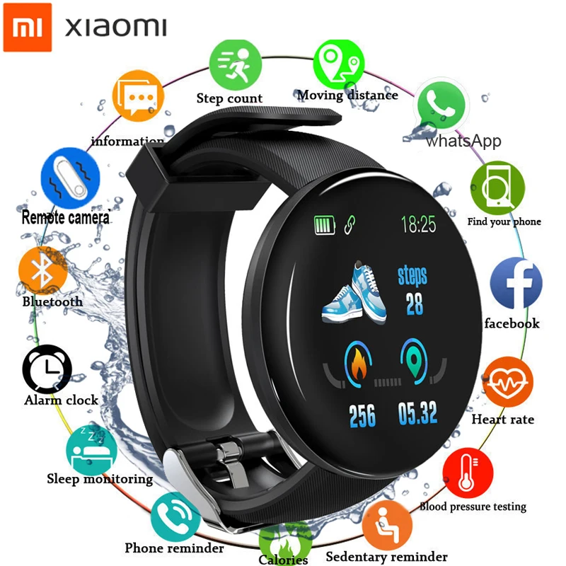 

XIAOMI D18 Smart Watch Blood Pressure Monitor Heart Rate Clock Smart Bracelet Sport Waterproof Smartwatch for IOS Android