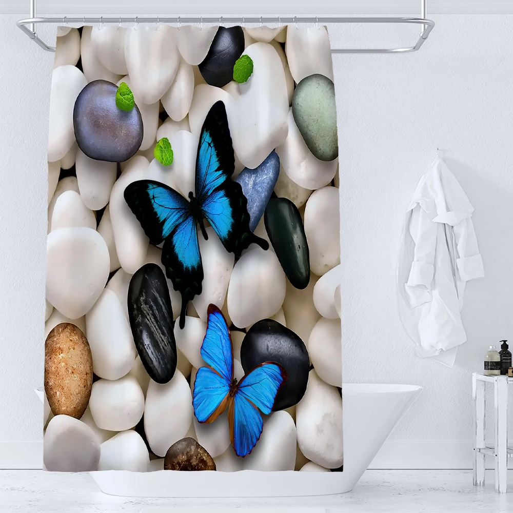 

Art Creativity Pebble Butterfly Shower Curtain Nordic style Waterproof Polyester Bathroom Accessor Bath Curtain Decor Cortina