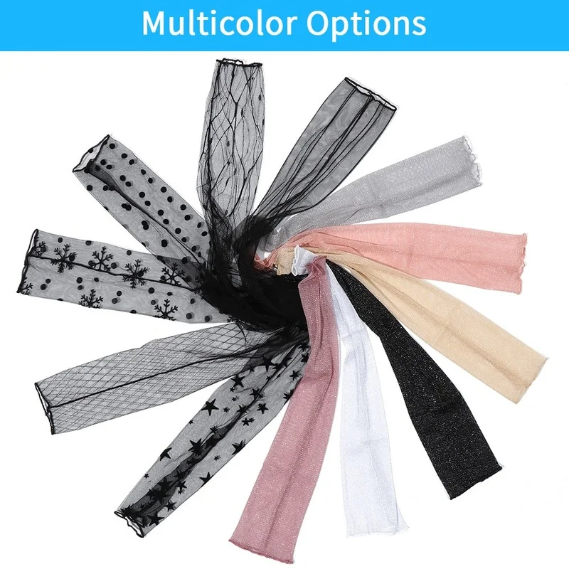 Дамские Тонкие Прозрачные Блестящие Кружевные Рукавицы с Металлической Защитой от УФ-Лучей и Оборками на Руках для Вождения.